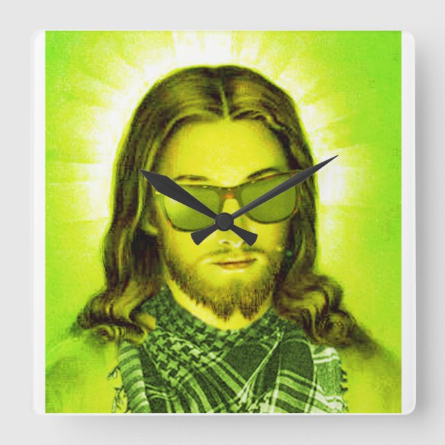 Relógio Quadrado o hipster jesus salvar e ama (Frente)