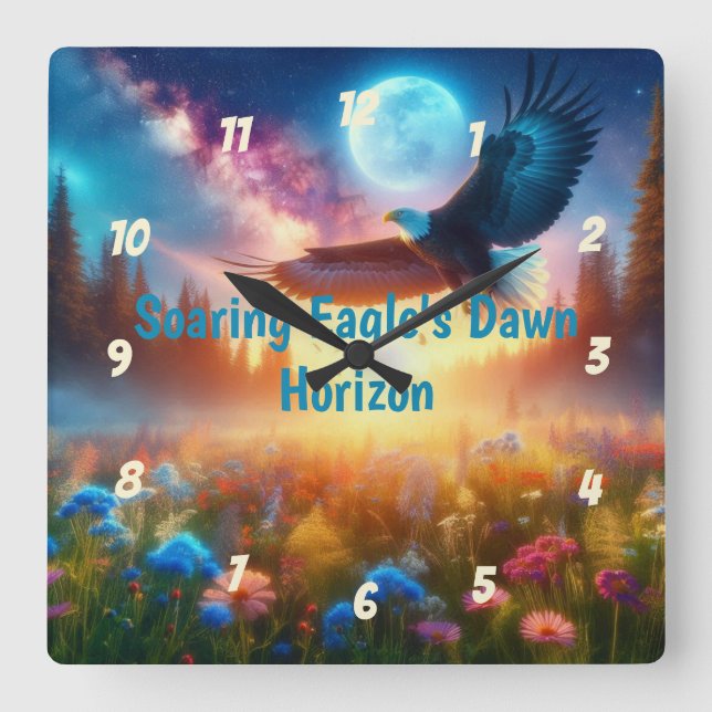 Relógio Quadrado O Horizonte da Alvorada da Águia em Soar (Frente)