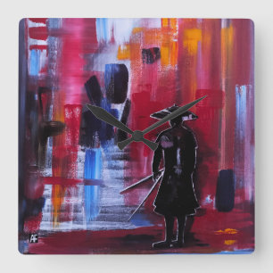 Relógio Quadrado O Horizonte do Samurai Pintura por Alfred Fox
