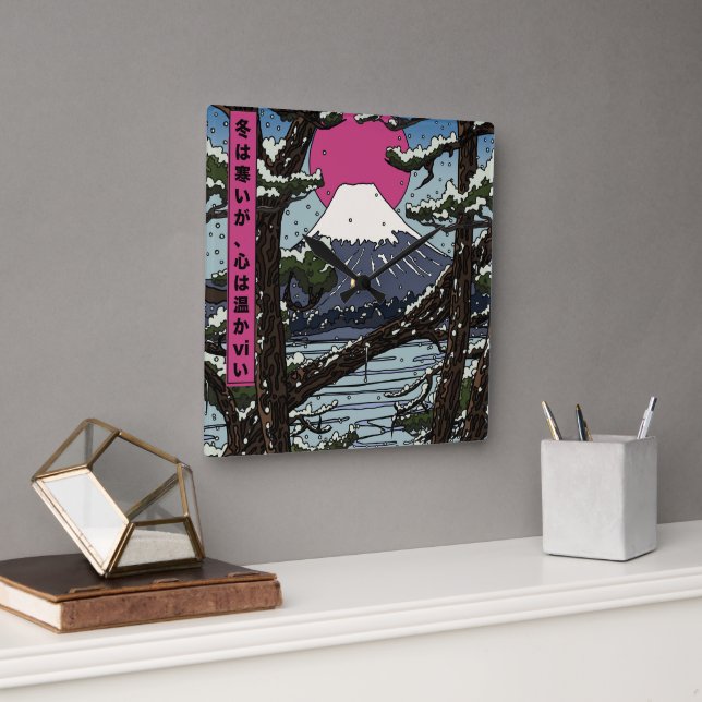 Relógio Quadrado O inverno está frio, mas o coração está quente (Escritório)