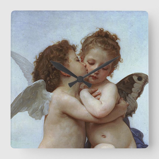 Relógio Quadrado O L'Amour de Bouguereau e a psique, enfants (Cupid (Frente)