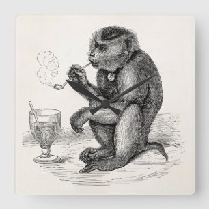 Relógio Quadrado O macaco do vintage que fuma uma tubulação Monke