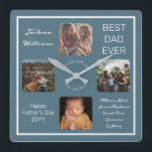 Relógio Quadrado O melhor Pai do dia de os pais já azul quatro foto<br><div class="desc">Mostre o Pai que você o preza por Dia de os pais com este design Quatro Fotografias azuis com o seu nome de Pai, o texto "Melhor Pai Nunca" e espaço para uma mensagem exclusiva abaixo com assinaturas digitadas no texto do script e na ocasião e no ano. Design por...</div>