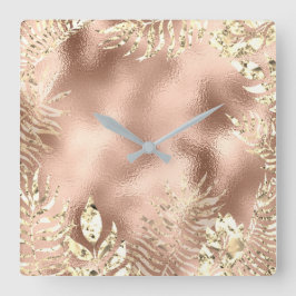 Relógio Quadrado O metal das folhas de palma Dourado de Champaigne