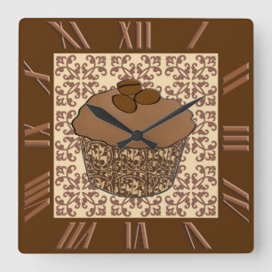 Relógio Quadrado O Mocha/café geou o cupcake, fundo do laço