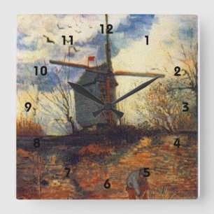 Relógio Quadrado O Moinho de la Galette Van Gogh
