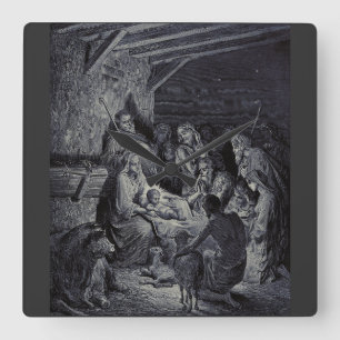 Relógio Quadrado O Nascimento de Jesus por Gustave Doré Tinta Vitor