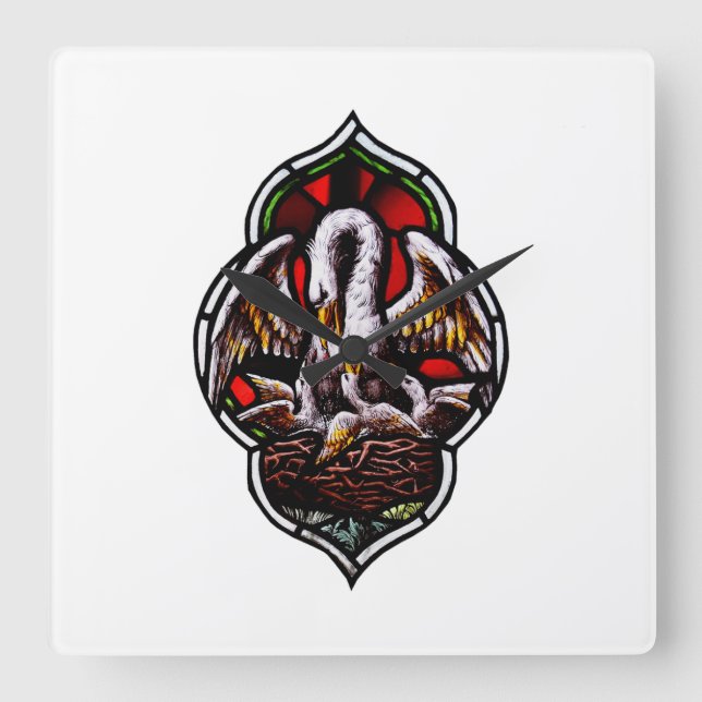 Relógio Quadrado O Pelicano como símbolo cristão (Frente)