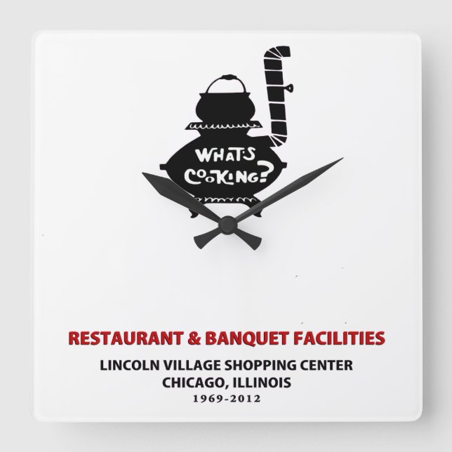Relógio Quadrado O que é Cozinhar, Lincoln Village Center, Chigago? (Frente)