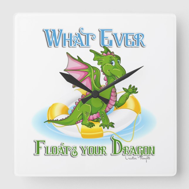 Relógio Quadrado O Que Quer Que Flutue A Sua Cuta Dragão (Frente)