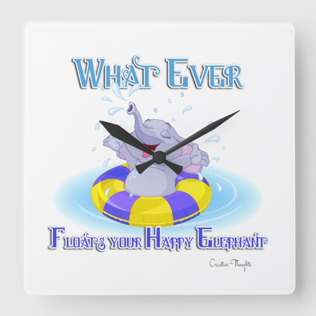 Relógio Quadrado O que quer que flutue seu elefante feliz (Frente)