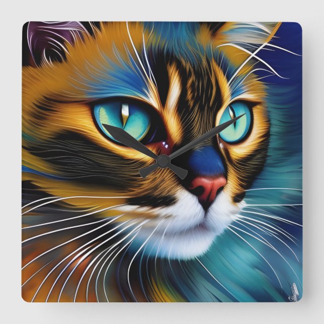 Relógio Quadrado O rosto de um belo ponto de Lynx Siamese (Frente)