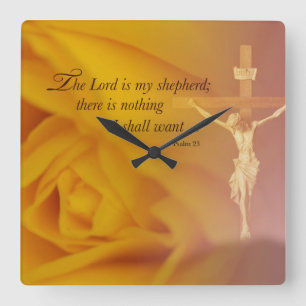 Relógio Quadrado O Senhor é Shepherd, Cross e Yellow Rose