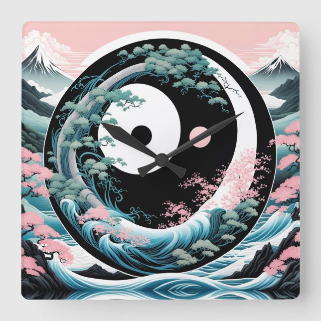 Relógio Quadrado O Teal De Sage Rosa-Onda (Frente)