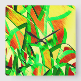 Relógio Quadrado O verde listra sobre a imagem vermelha com garoa