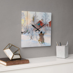 Relógio Quadrado O Yard e o Washington por Carl Larsson