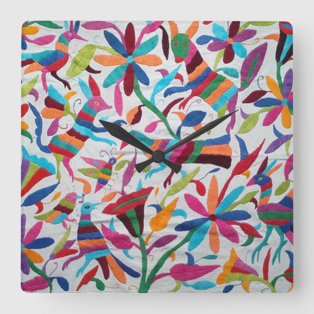 Relógio Quadrado Oaxaca México Mexicano Mayan Étnica Boho (Frente)