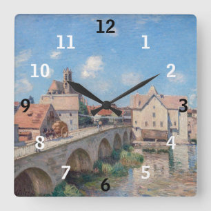 Relógio Quadrado Obra de arte de Alfred Sisley - Le Pont de Moret