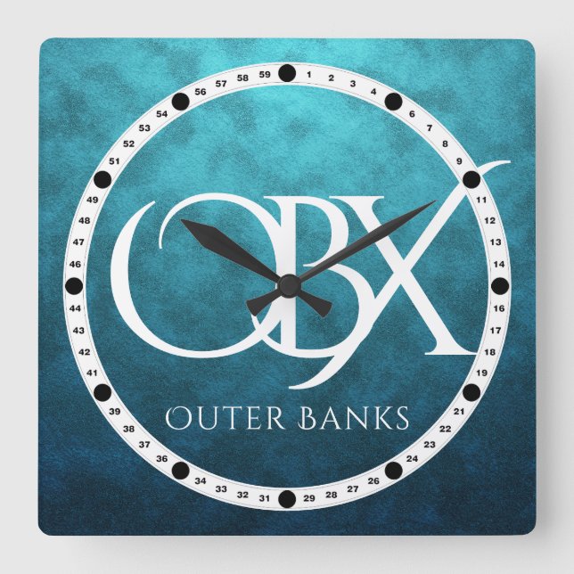 Relógio Quadrado OBX Outer Banks NC em Blue Water Background Beach (Frente)