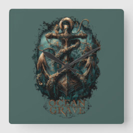 Relógio Quadrado Ocean Grave Kraken Anchor Dark Fantasy