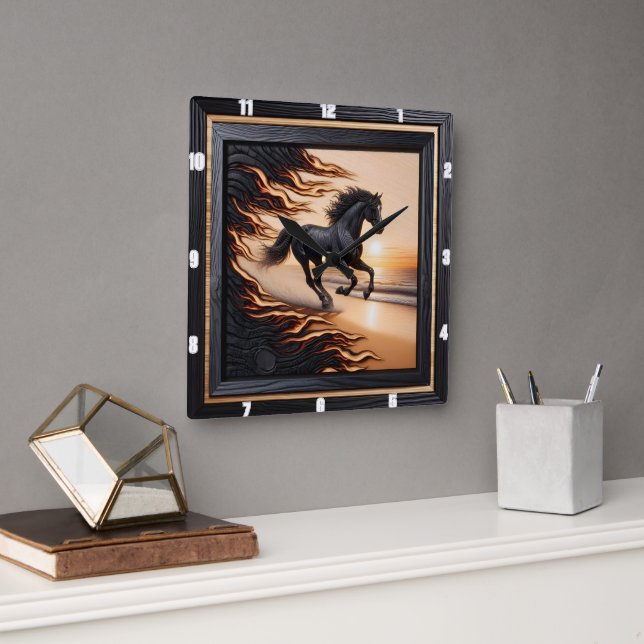 Relógio Quadrado Ocean Morgan Ride: Imagem de Grain Charred. (Escritório)