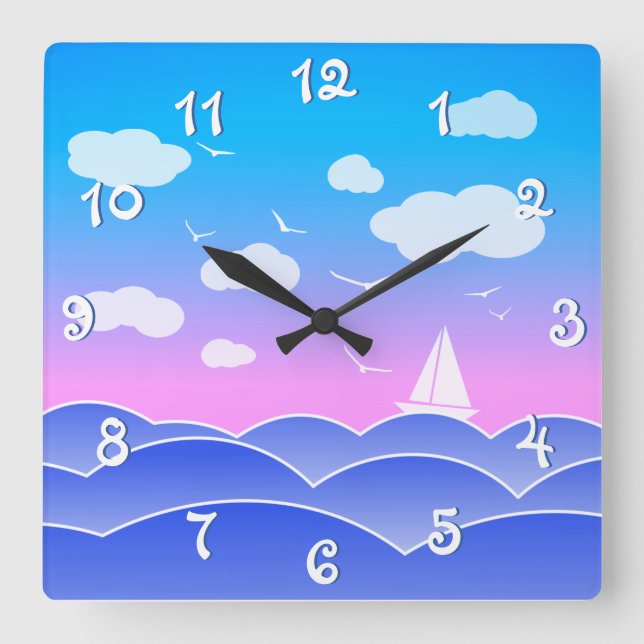 Relógio Quadrado Oceano Azul de Paisagem com Cor Lindo (Frente)