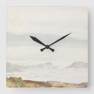Relógio Quadrado Oceano Belas Artes Aquarela Paisagem Paisagem Leve