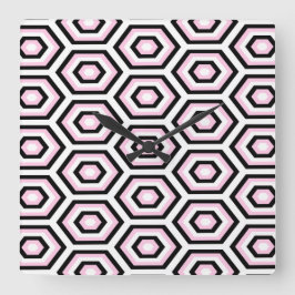 Relógio Quadrado Octagon preto, branco e rosa