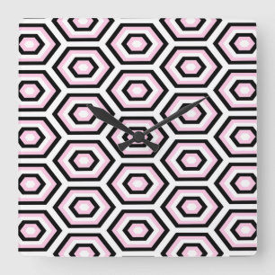 Relógio Quadrado Octagon preto, branco e rosa