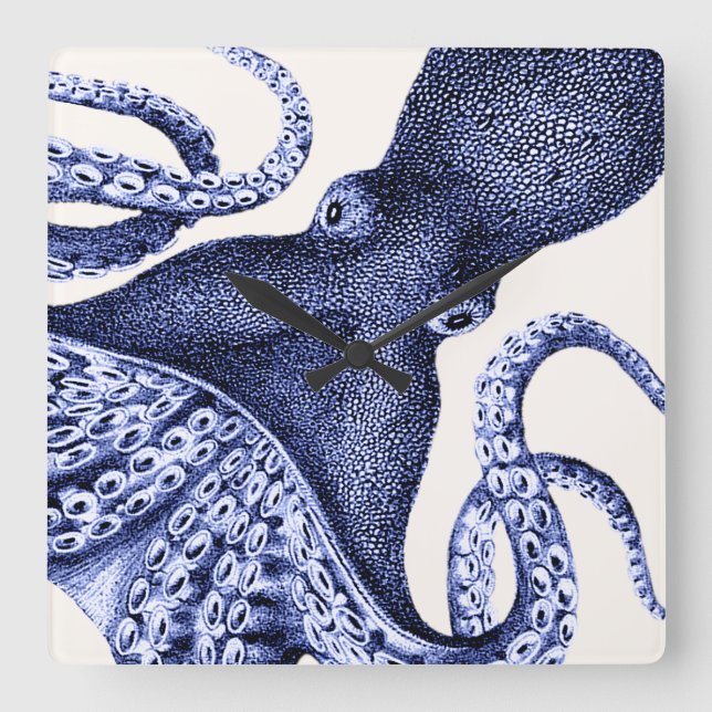 Relógio Quadrado Octopus Azul Paisagem (Frente)