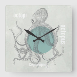 Relógio Quadrado Octopus Beach House ou Marine Biologist