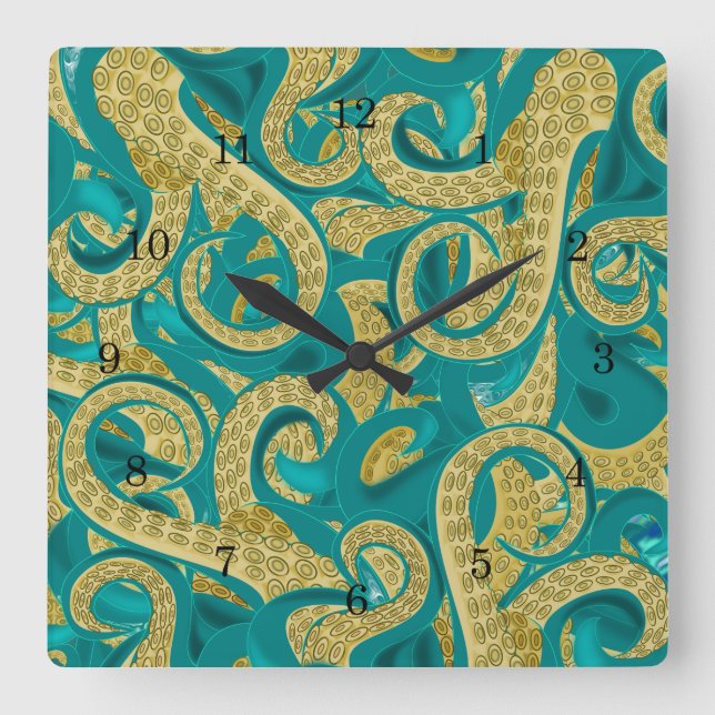 Relógio Quadrado Octopus Wall Clock (Frente)