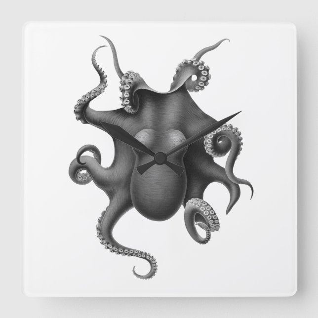 RELÓGIO QUADRADO "OCTOPUS" WALLCLOCK ACRÍLICO NAUTILITÁRIO (Frente)