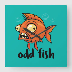 Relógio Quadrado Odd Fish Quirky Funny Orange Goldfish Cartoon