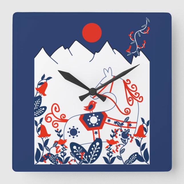 Relógio Quadrado Ofertas De Arte Folclórica Suecas E Finlandesas (Frente)