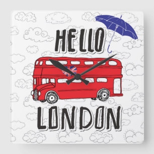 Relógio Quadrado Olá! sinal indicado por letras da mão de Londres