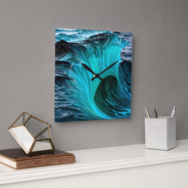 Relógio Quadrado "Ola Tiburón" Onda Azul De Tubarão (Escritório)