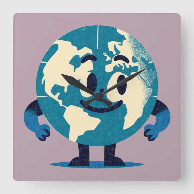 Relógio Quadrado Olá, Tiny World Wall Clock (Frente)