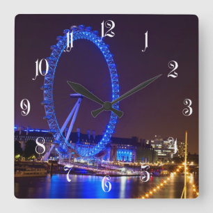 Relógio Quadrado Olho de Londres azul na noite