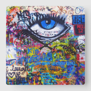 Relógio Quadrado Olho mau dos grafites azuis