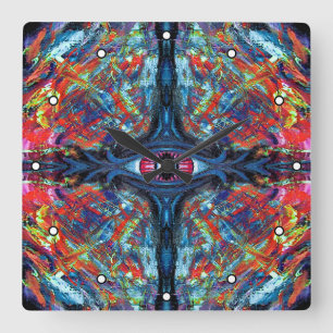 Relógio Quadrado Olhos torcidos e Trippy Painting blue com pontos