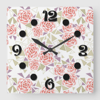 Relógio Quadrado olive beige mosaic floral pattern retro