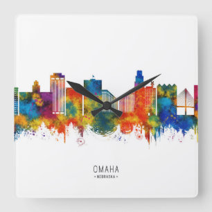 Relógio Quadrado Omaha Nebraska Skyline