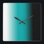 Relógio Quadrado Ombre branco de chá preto<br><div class="desc">Este produto é apresentado no Black Teal White Ombre. A cor desaparece do preto ao Teal ao branco. Personalize facilmente este produto com o seu próprio texto,  imagem ou fotografia.</div>
