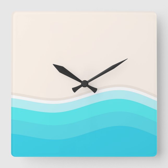 Relógio Quadrado Onda marítima na praia. (Frente)