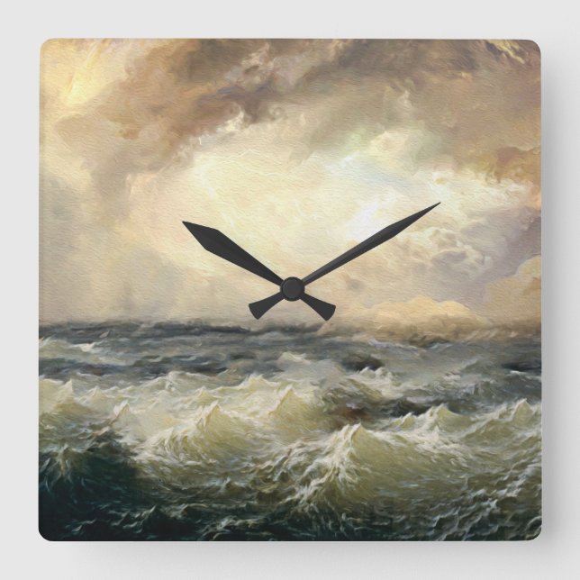 Relógio Quadrado Ondas de Tempestade Oceânica (Frente)