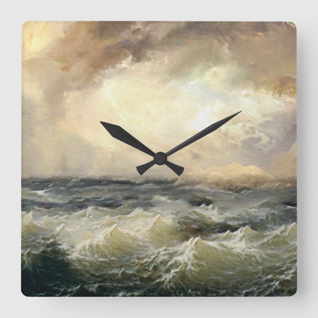 Relógio Quadrado Ondas de Tempestade Oceânica (Frente)