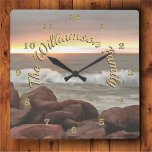 Relógio Quadrado Ondas e pedras 0893<br><div class="desc">Pintura "Waves and Boulders 0893" Coleção É hora de mostrar com um relógio de parede quadrado personalizado. Impresso de forma vibrante com a exibição de mais alta qualidade do design. Peça este relógio de parede quadrado personalizado para sua casa ou dê aos amigos e à família como presente. Personalize na...</div>