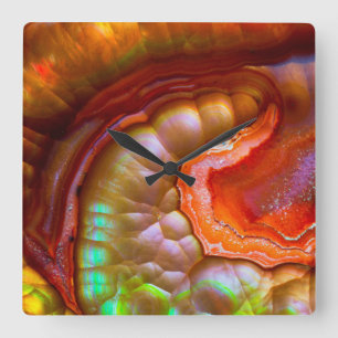 Relógio Quadrado Opal de fogo iridescente vermelho