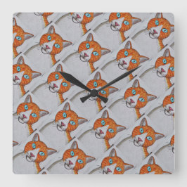 Relógio Quadrado orange and white Cat Wall Clock